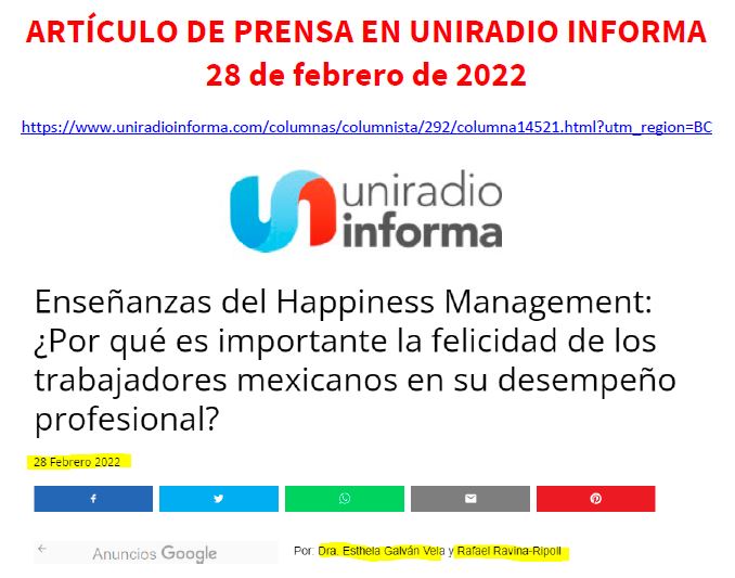 Enseñanzas del Happiness Management: ¿Por qué es importante la felicidad de los trabajadores mexicanos en su desempeño profesional?