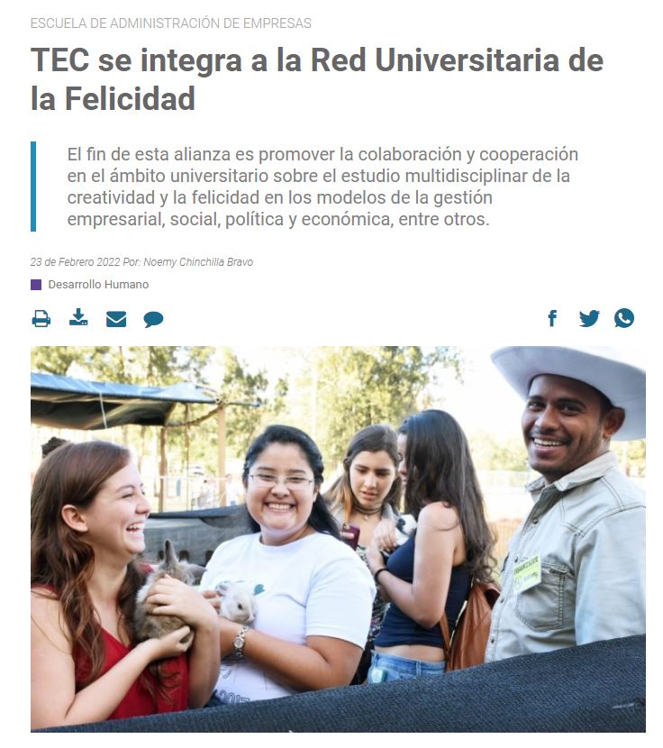 TEC se integra a la Red Universitaria de la Felicidad
