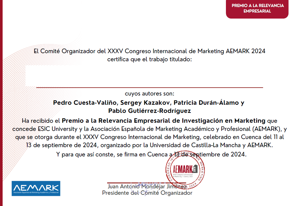 IMG Premio a la Relevancia Empresarial de Investigación en Marketing
